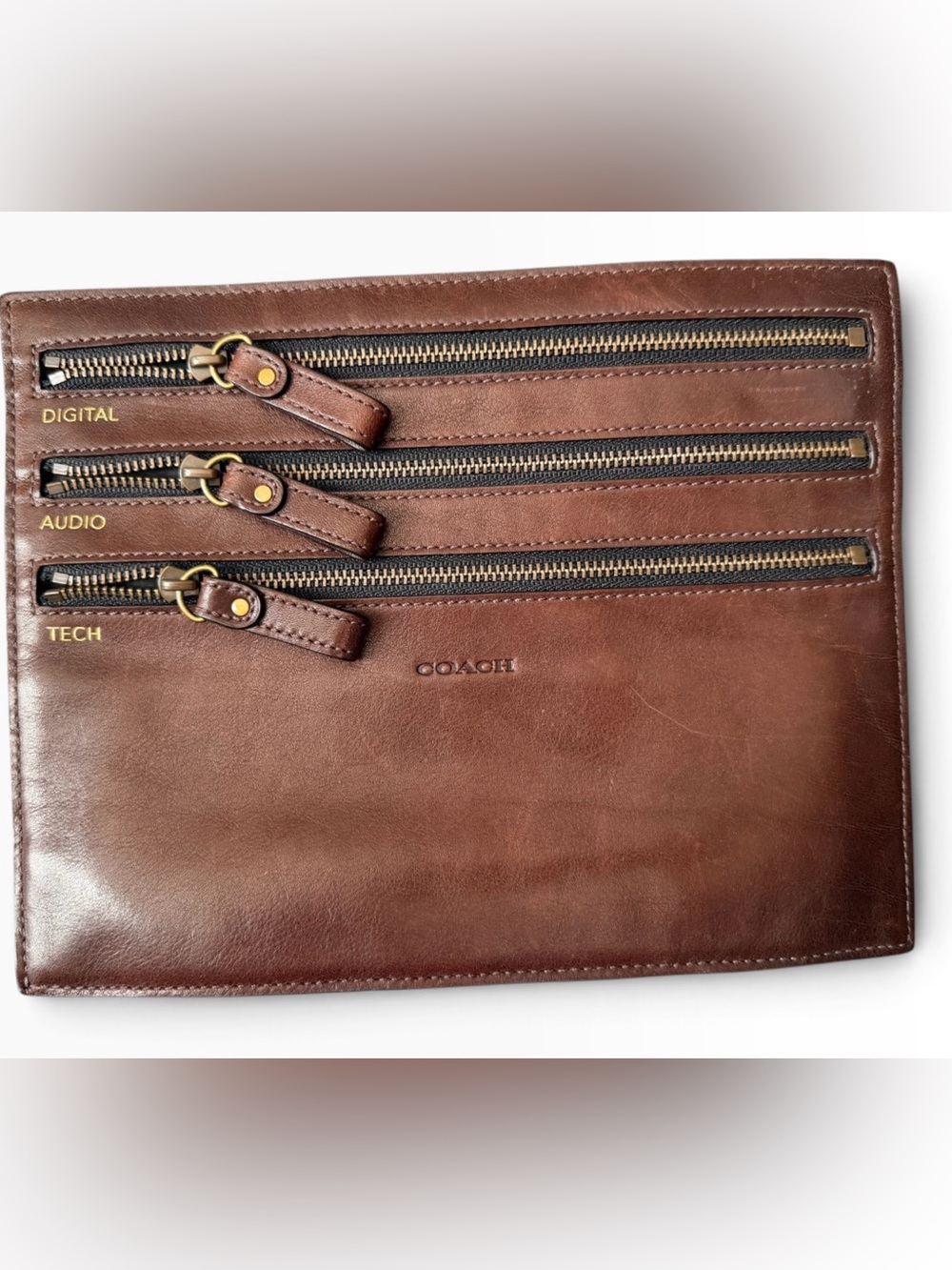Vintage Coach Brown Leather Triple-Zip Tech Pouch 2012 Bleecker Legacy
